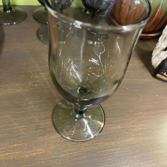 Vintage Mid Century Smoke Glasses Set of 6 - Picture 7 of 10